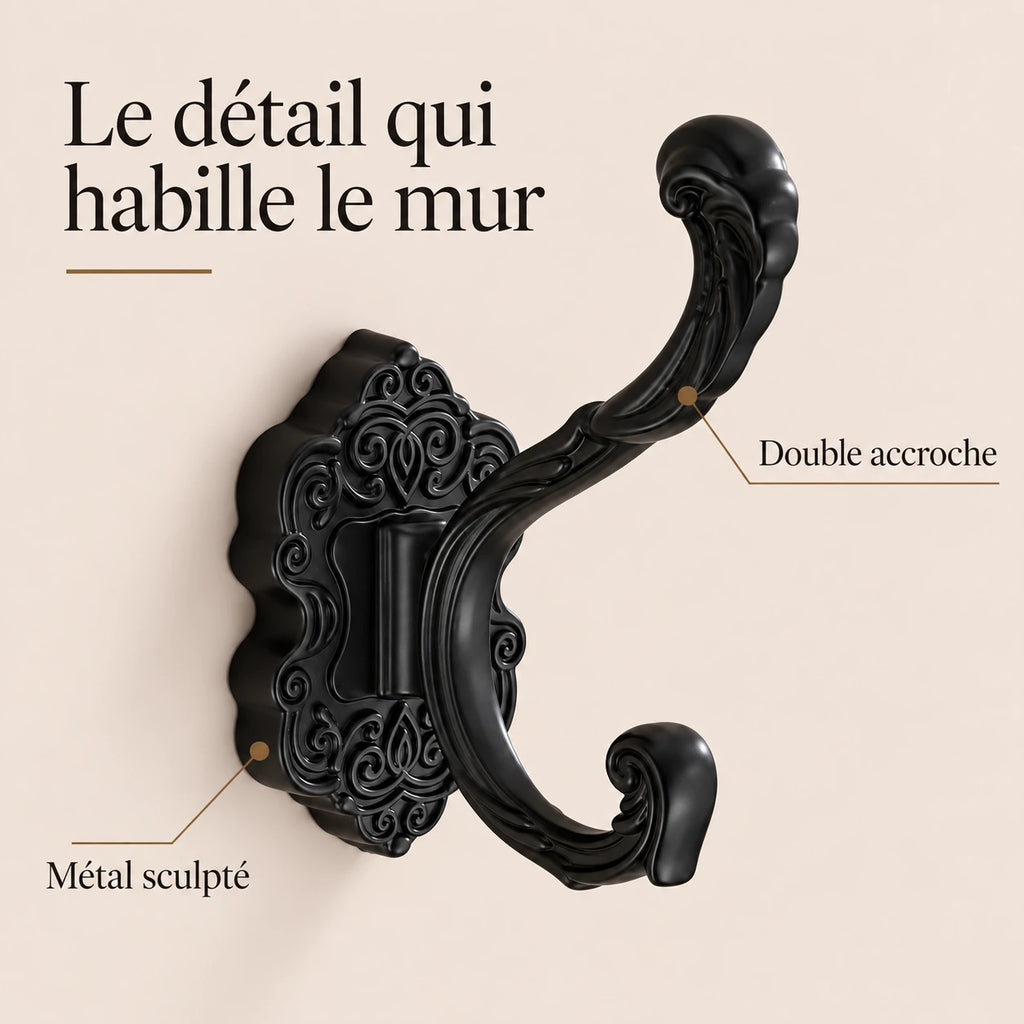 Crochet mural baroque noir - bénéfices et double accroche