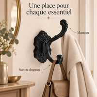 Crochet mural baroque noir - utilisation pour manteau et accessoires