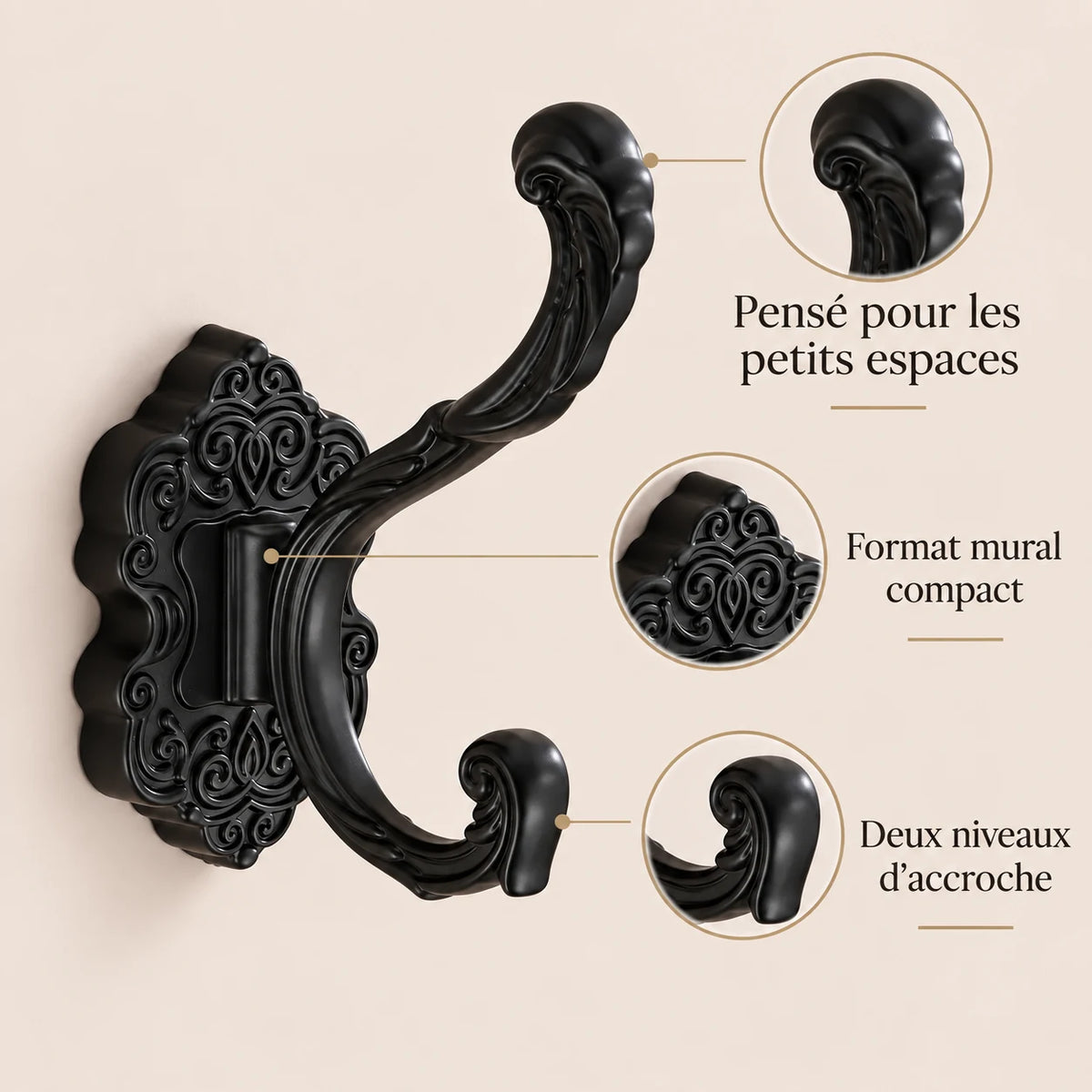 Crochet mural baroque noir - format mural compact